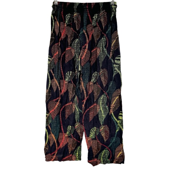 NEW Designer Wardrobe Wide Taper Crop Draper Pant Black Leaf Print Lagenlook‎ - Picture 2 of 12